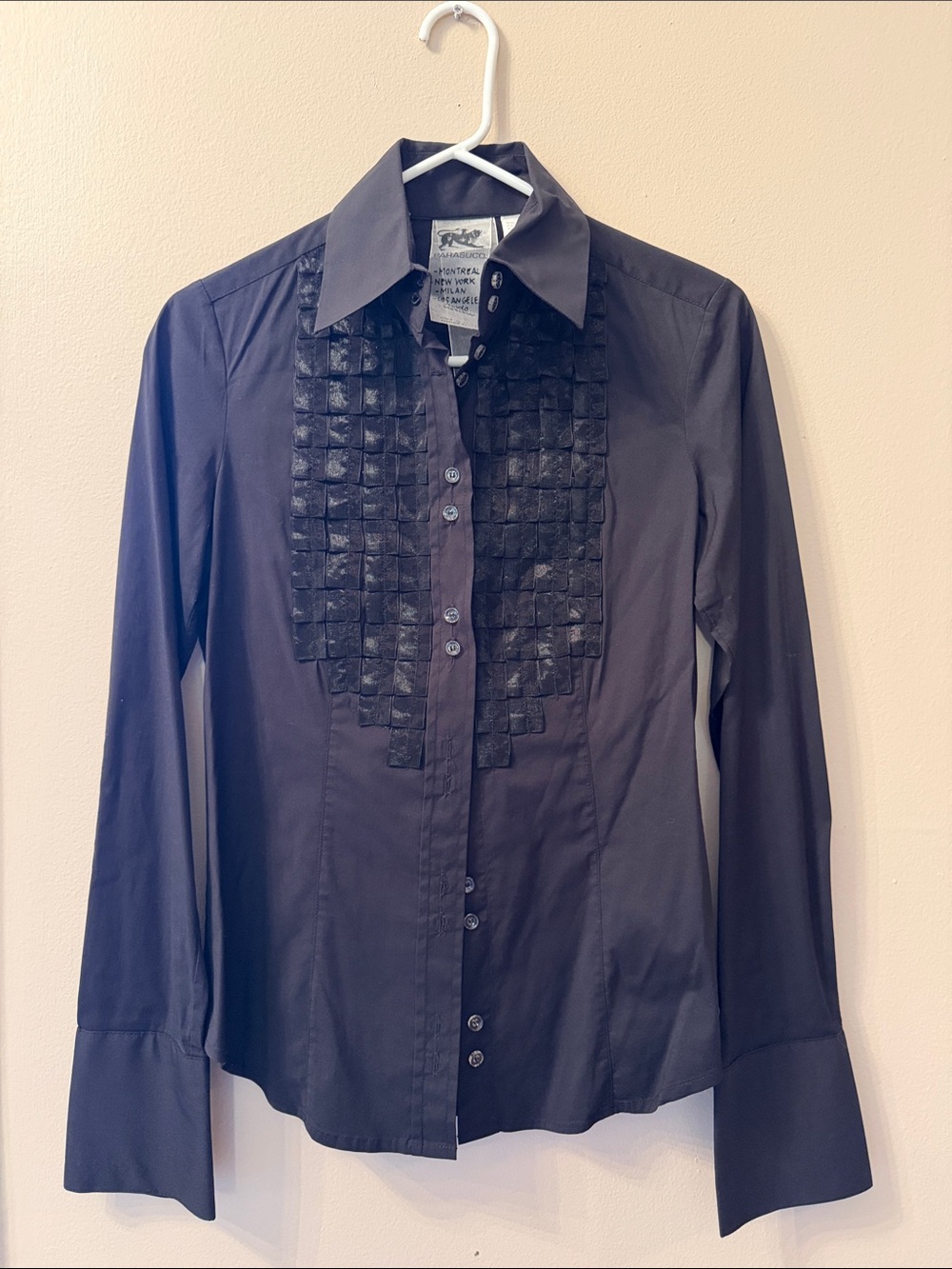Parasuco Black Button-Down Shirt with Textured Square Front
